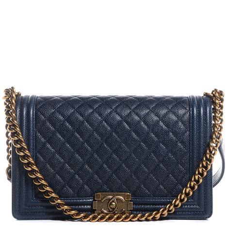 CHANEL Caviar Quilted Medium Boy Flap Dark Navy Blue